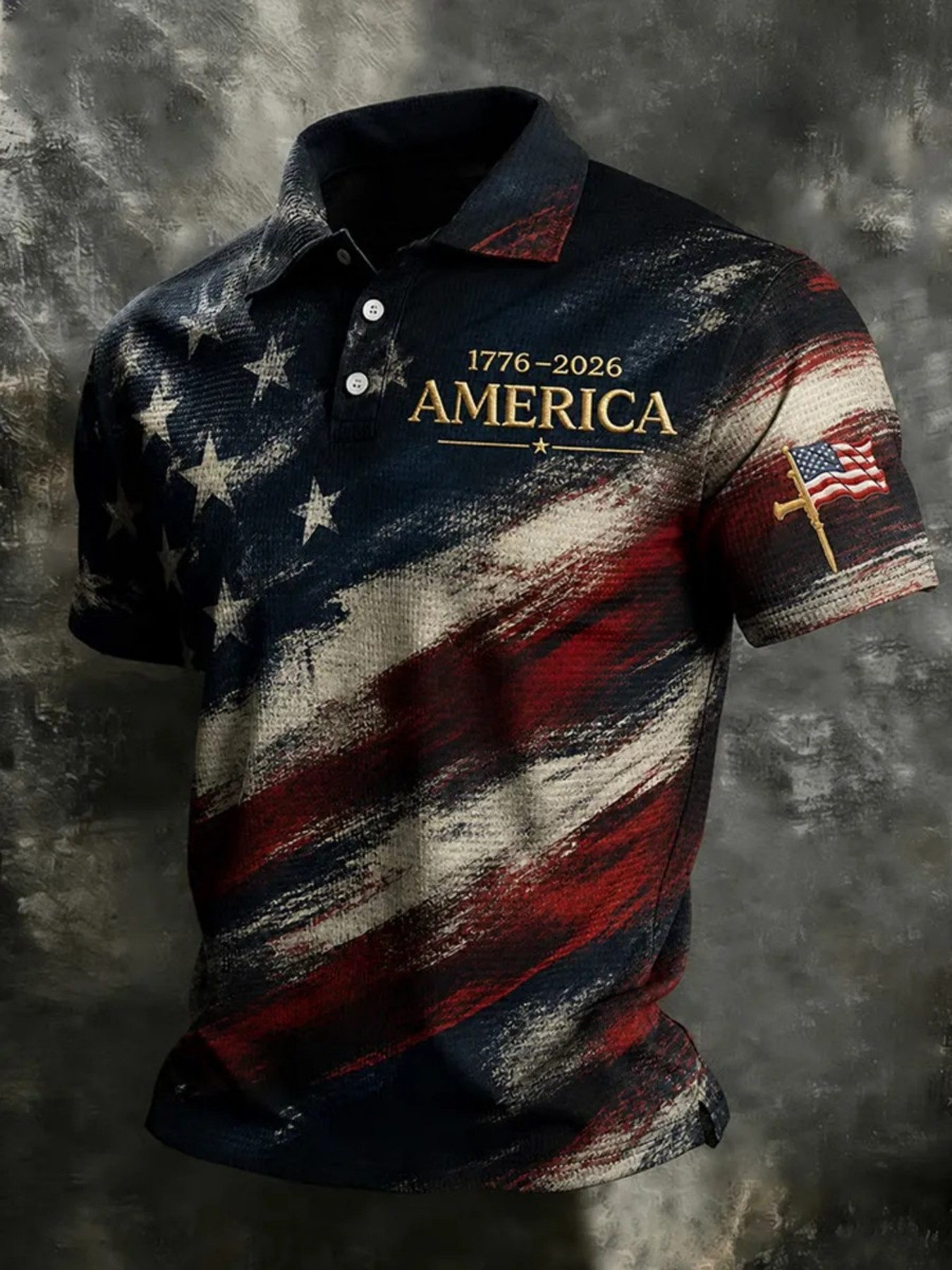 Men's Vintage Brushstroke American Flag Faith Patriotic Short Sleeve Polo Shirt