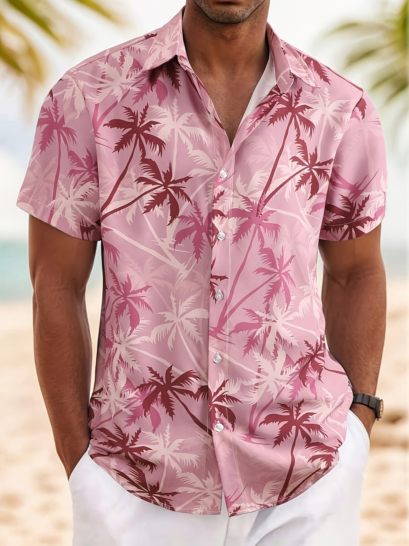 Men's Coconut Palm Print Short Sleeve Button Down Resort Shirt