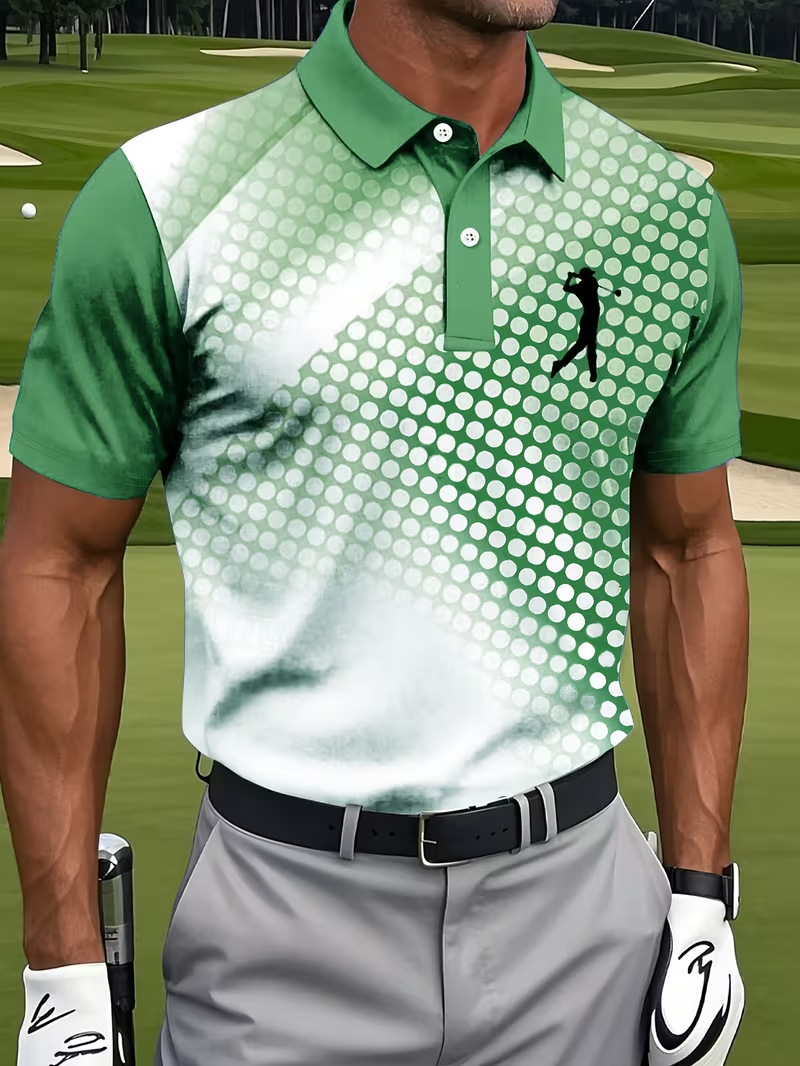 Men's Gradient Dot Golf Player Print Quick Dry Polo Shirt