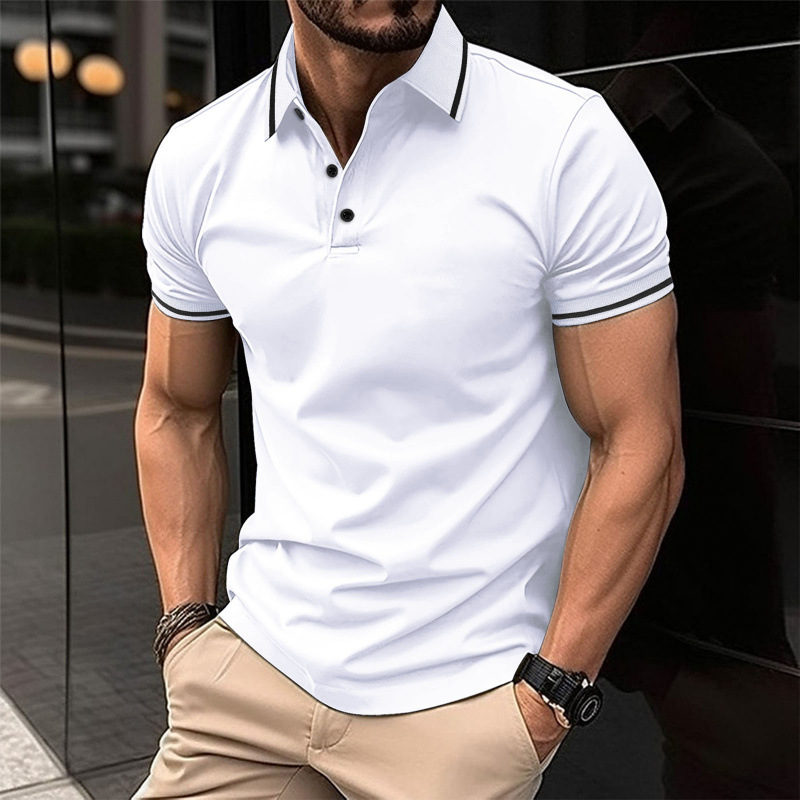Men's Contrast Trim Solid Color Short Sleeve Polo Shirt