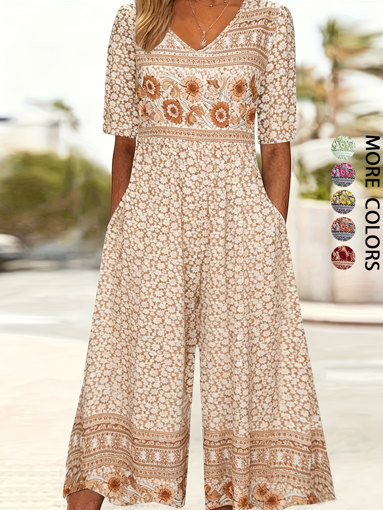 Women's Boho Border Paisley Print Short Sleeve Midi Dress