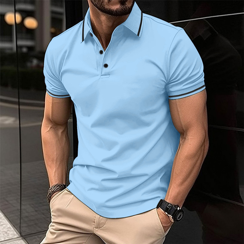 Men's Contrast Trim Solid Color Short Sleeve Polo Shirt