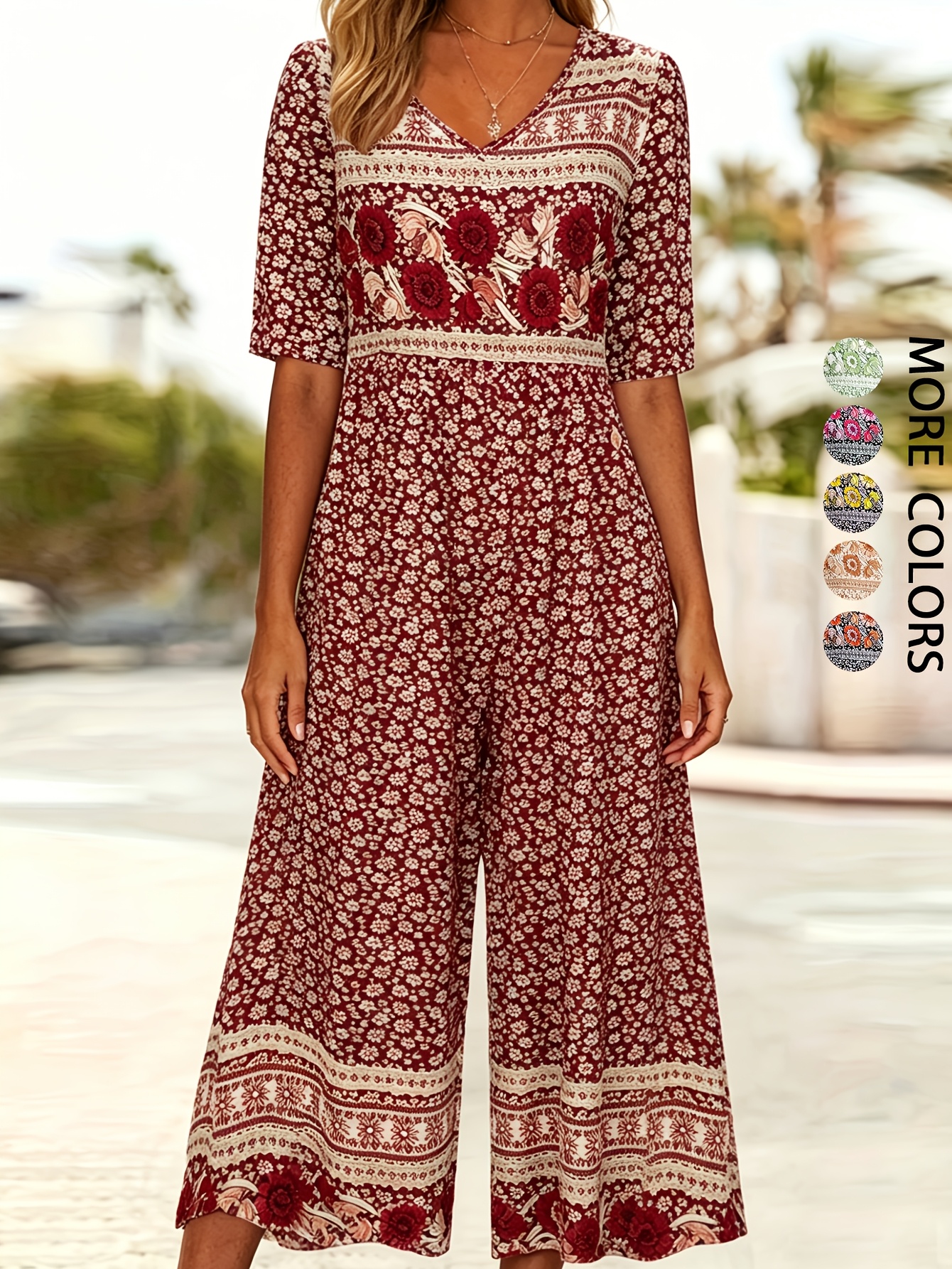 Women's Boho Border Paisley Print Short Sleeve Midi Dress