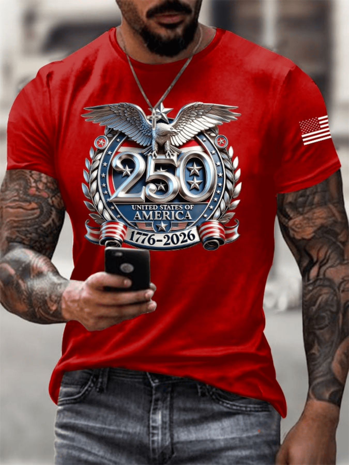Men's 250th USA Anniversary Eagle Patriotic Short Sleeve T-Shirt