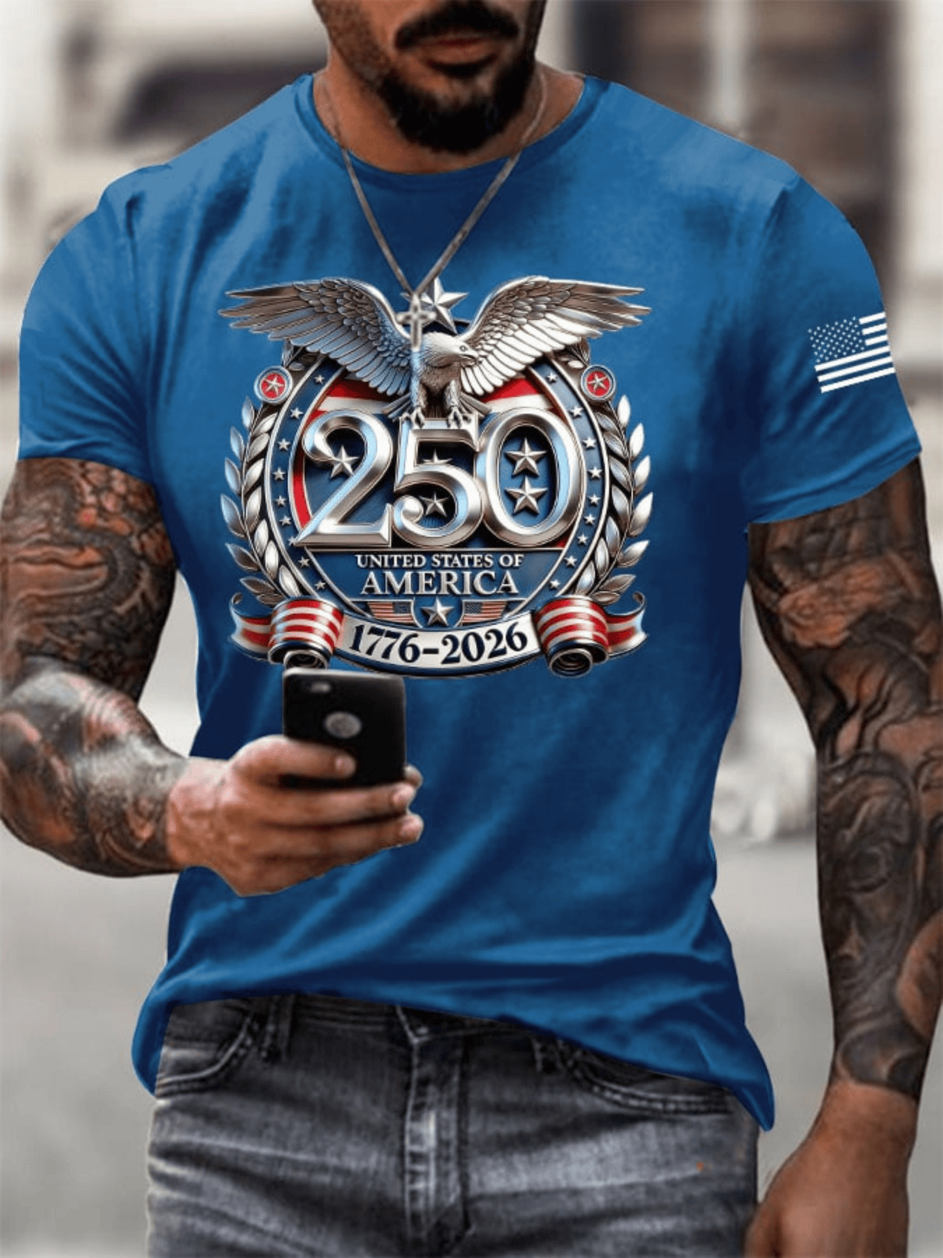 Men's 250th USA Anniversary Eagle Patriotic Short Sleeve T-Shirt