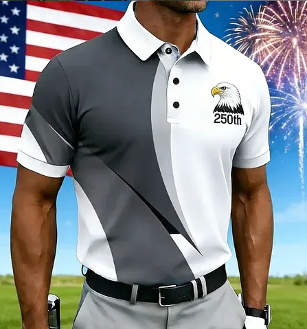 Men's 1776 American Flag Golf Polo Shirt | Moisture Wicking Patriotic Performance Golf Apparel