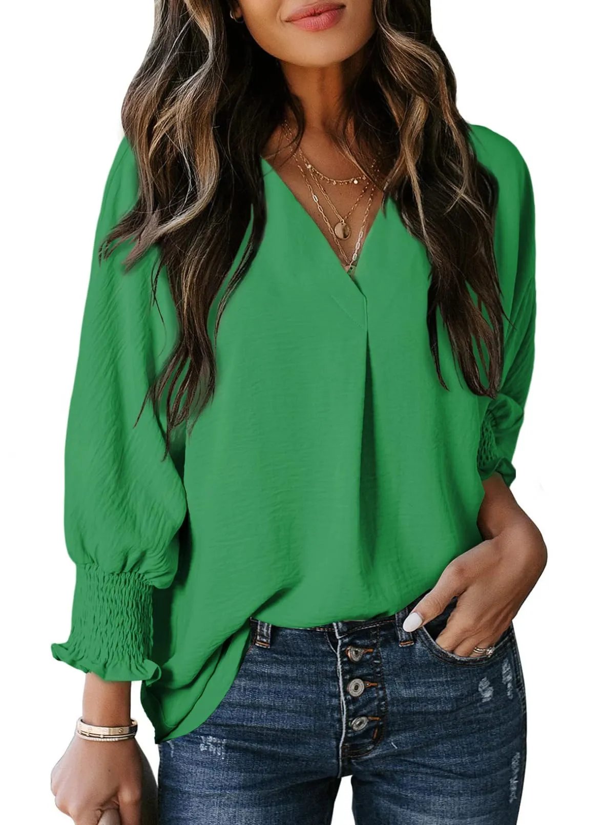 WOMENS CASUAL 3/4 SLEEVE V NECK LOOSE FIT BASIC TEES