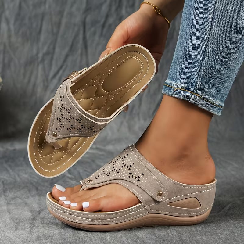 Women's Adjustable Strap Cutout Wedge Flip Flop Orthopedic Platform Sandals