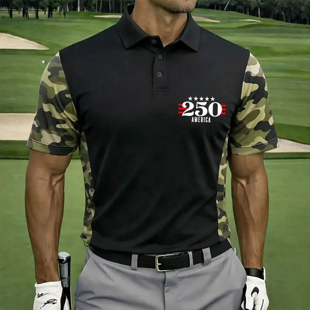 Men's USA Patriotic Golf Polo Shirt | Moisture Wicking American Flag Performance Golf Apparel