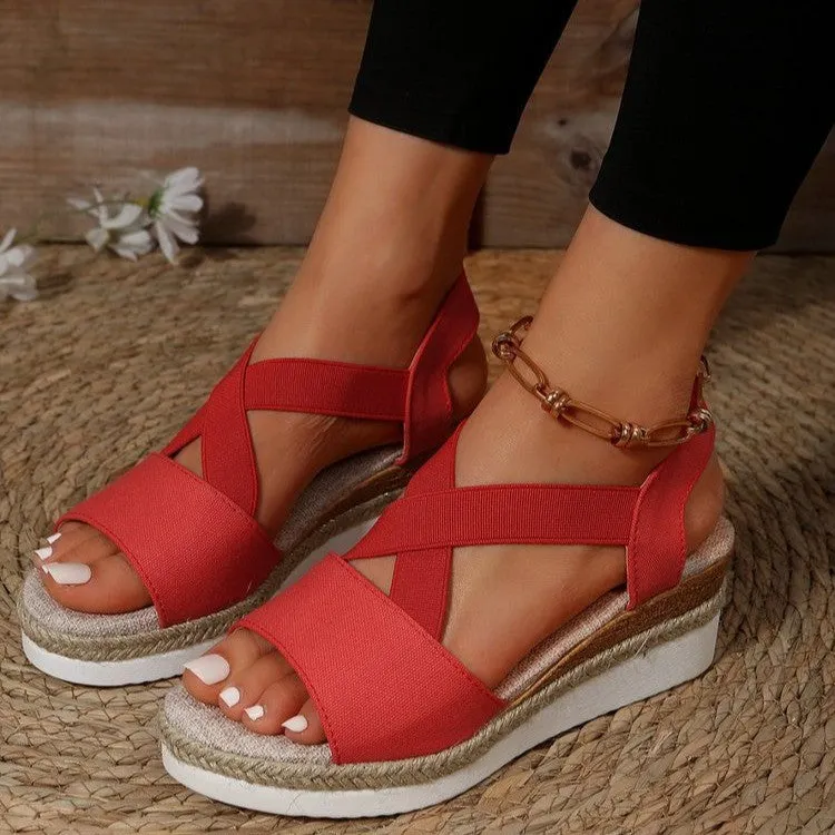 Libiyi Summer Flat Wedge Heel Fish Mouth Casual Women-s Sandals