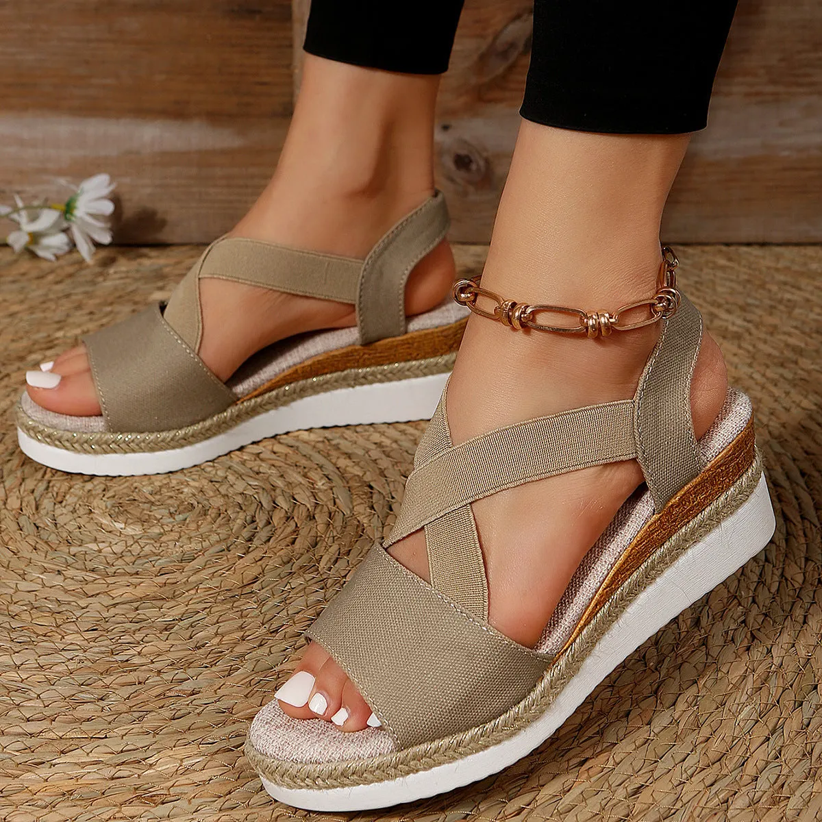 Libiyi Summer Flat Wedge Heel Fish Mouth Casual Women-s Sandals