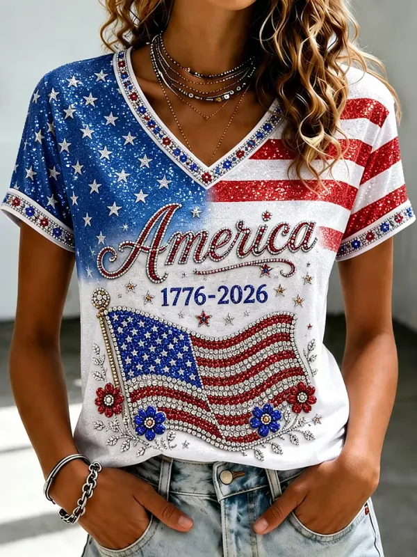 Women's Multi-Style Patriotic Graphic Short Sleeve T-Shirt Collection