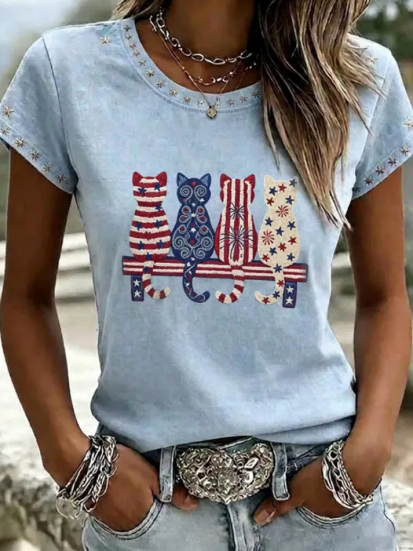 Women's Multi-Style Patriotic Graphic Short Sleeve T-Shirt Collection
