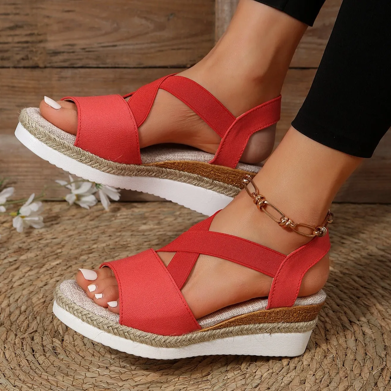 Libiyi Summer Flat Wedge Heel Fish Mouth Casual Women-s Sandals