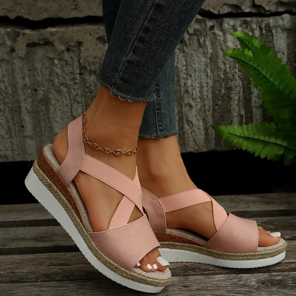 Libiyi Summer Flat Wedge Heel Fish Mouth Casual Women-s Sandals