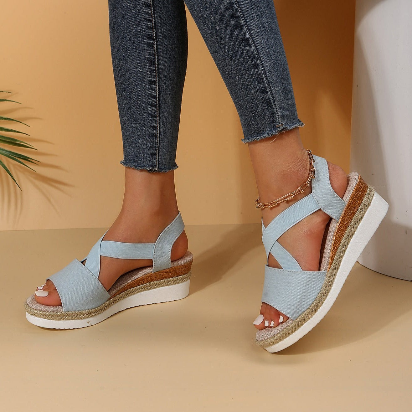 Libiyi Summer Flat Wedge Heel Fish Mouth Casual Women-s Sandals