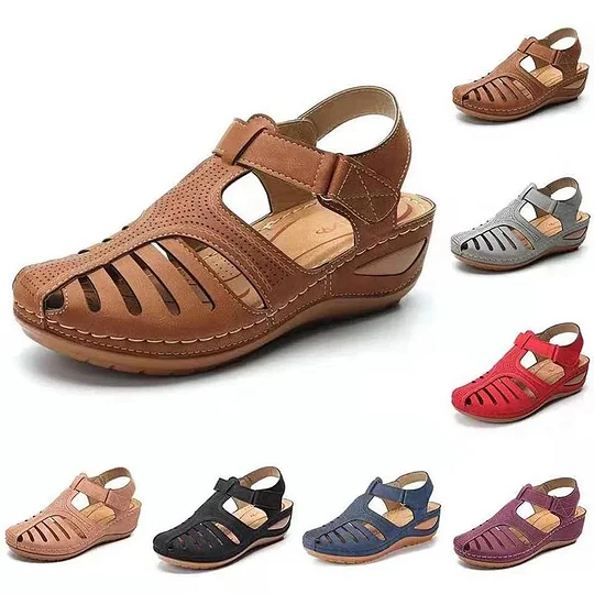 Comelyy - Soft PU Leather Closed Toe Vintage Anti-Slip Sandals
