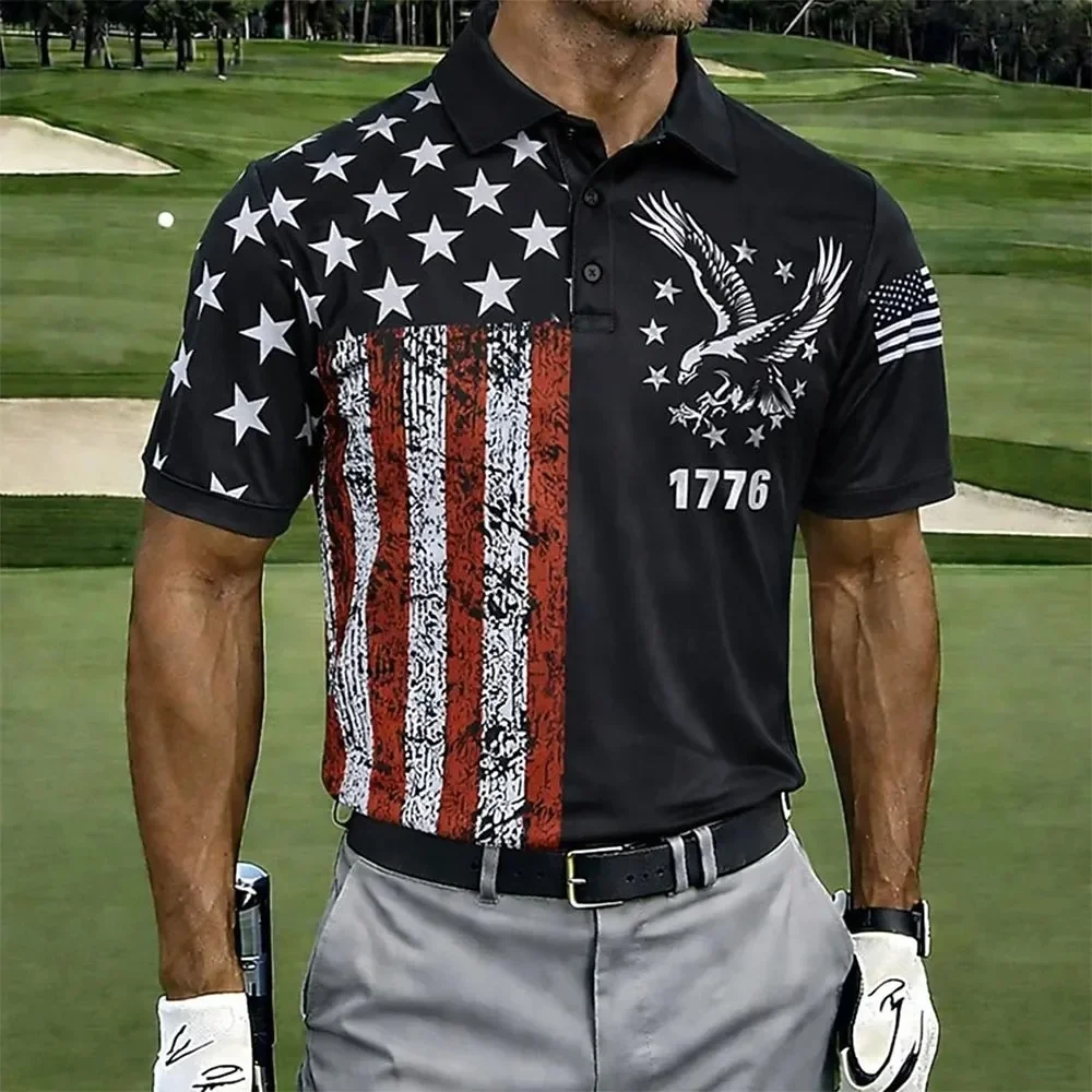 Men's USA Patriotic Golf Polo Shirt | Moisture Wicking American Flag Performance Golf Apparel