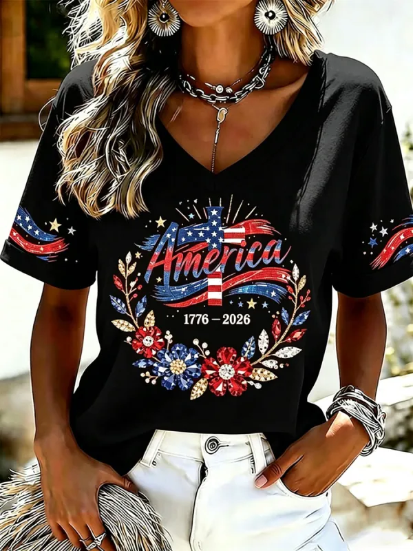 Women's Multi-Style Patriotic Graphic Short Sleeve T-Shirt Collection