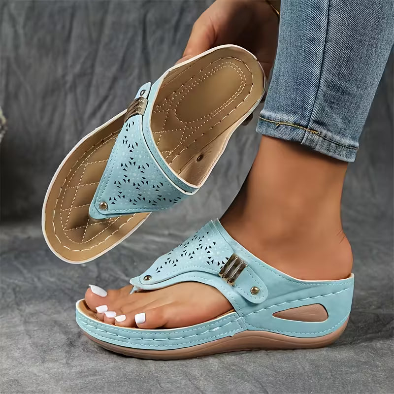 Women's Adjustable Strap Cutout Wedge Flip Flop Orthopedic Platform Sandals