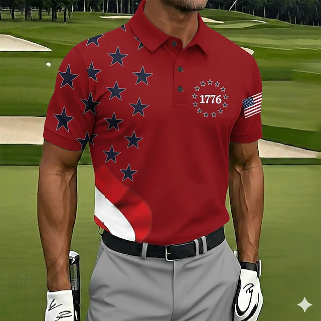 Men's 1776 American Flag Golf Polo Shirt | Moisture Wicking Patriotic Performance Golf Apparel