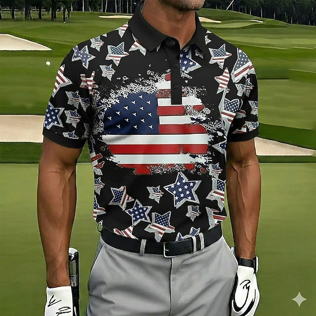 Men's 1776 American Flag Golf Polo Shirt | Moisture Wicking Patriotic Performance Golf Apparel