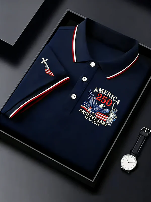  Men's USA 250th Anniversary Golf Polo Shirt | Patriotic Eagle Embroidered Performance Polo