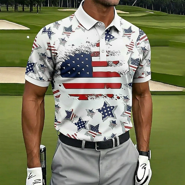 Men's 1776 American Flag Golf Polo Shirt | Moisture Wicking Patriotic Performance Golf Apparel