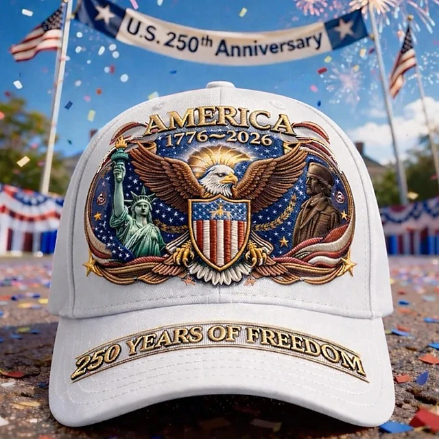 Men's USA 250th Anniversary Patriotic Cap | Embroidered Eagle, Cross & Liberty Statue Baseball Hat