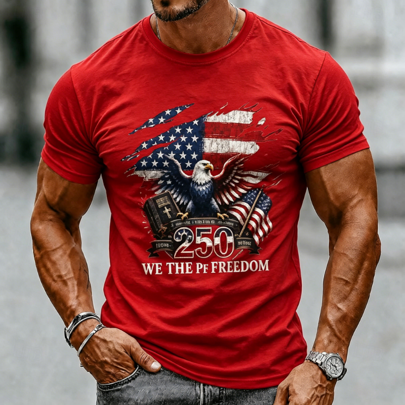 Men's 250 Years We The People Eagle Flag Patriotic Crew Neck T-Shirt