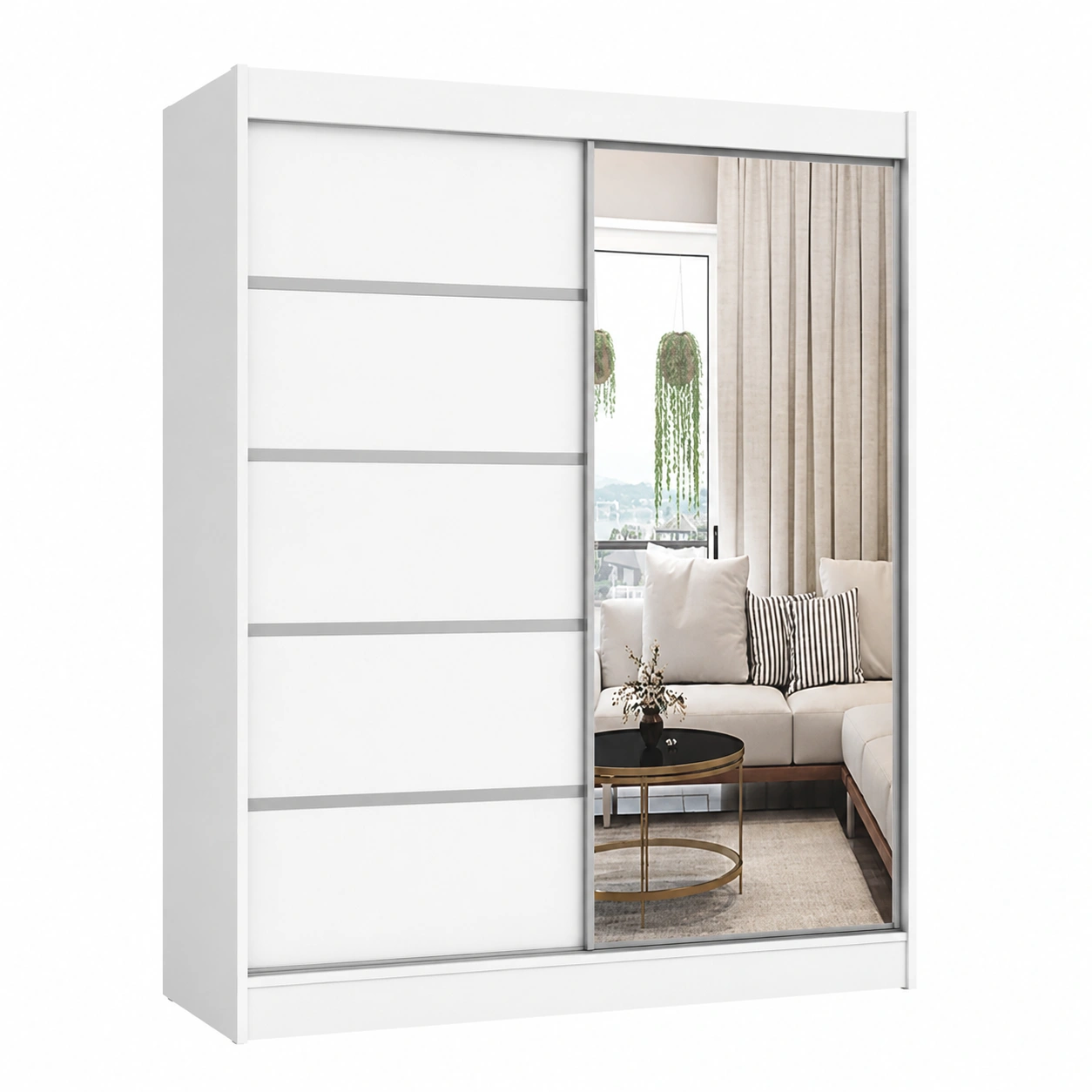 Weisser ML Schwebeturenschra mit Spiegel 0x200x58 cm fur Schlafzimmer und Wohnzimmer-HomveraLiving