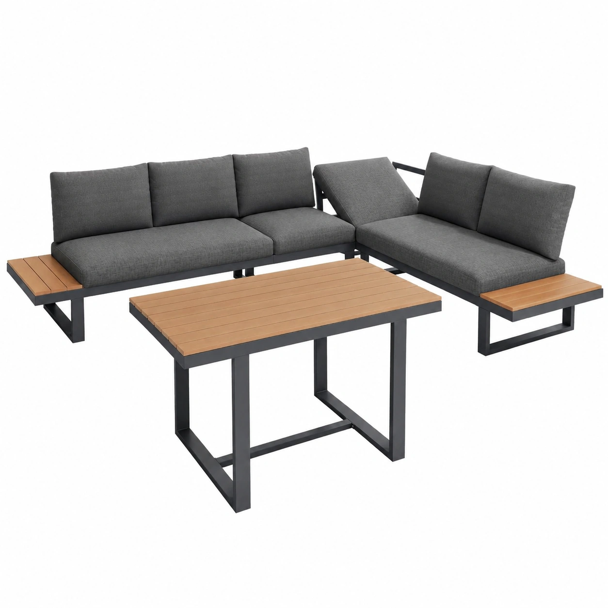 5-teiliges Garten-Lounge-Set, verstellbare Outdoor-Mobel, il. Kissen, verzites Eisengestell, grau-HomveraLiving