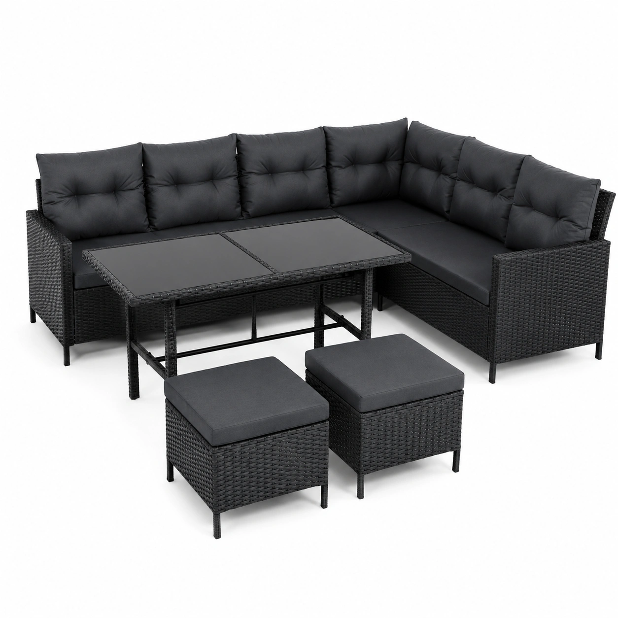 Gartenmobel-Set: 7-Sitzer Ecksofa mit Polyrattan  Glasplatte-HomveraLiving