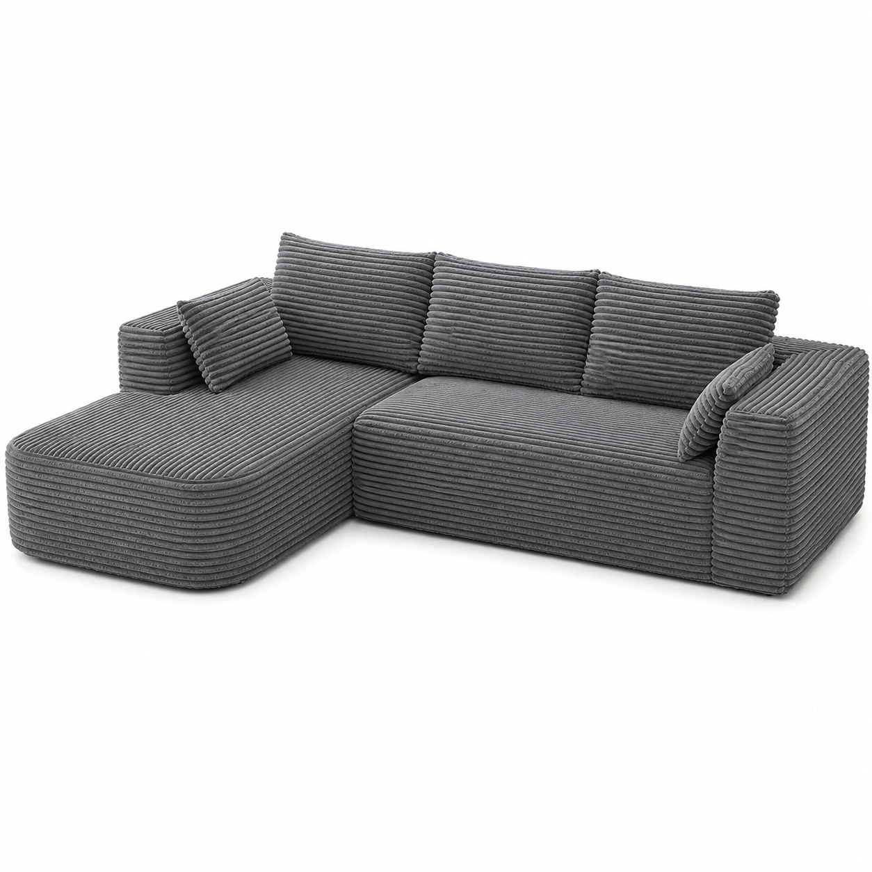 Modular Ecksofa mit Schlaffution, 270cm Breit, Cord-Lounge, L-Form Sofa mit Ottomane, 3-Sitzer fur Wohnzimmer, Montagefrei-HomveraLiving