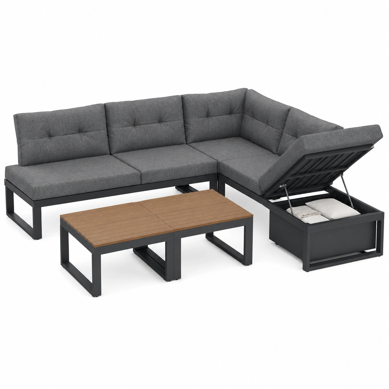 5-teiliges Gartenmobel-Set mit verstellbarer Ruckenlehne und Stauraum, il. Kissen, ideal fur Bon und Garten in Duelgrau-HomveraLiving