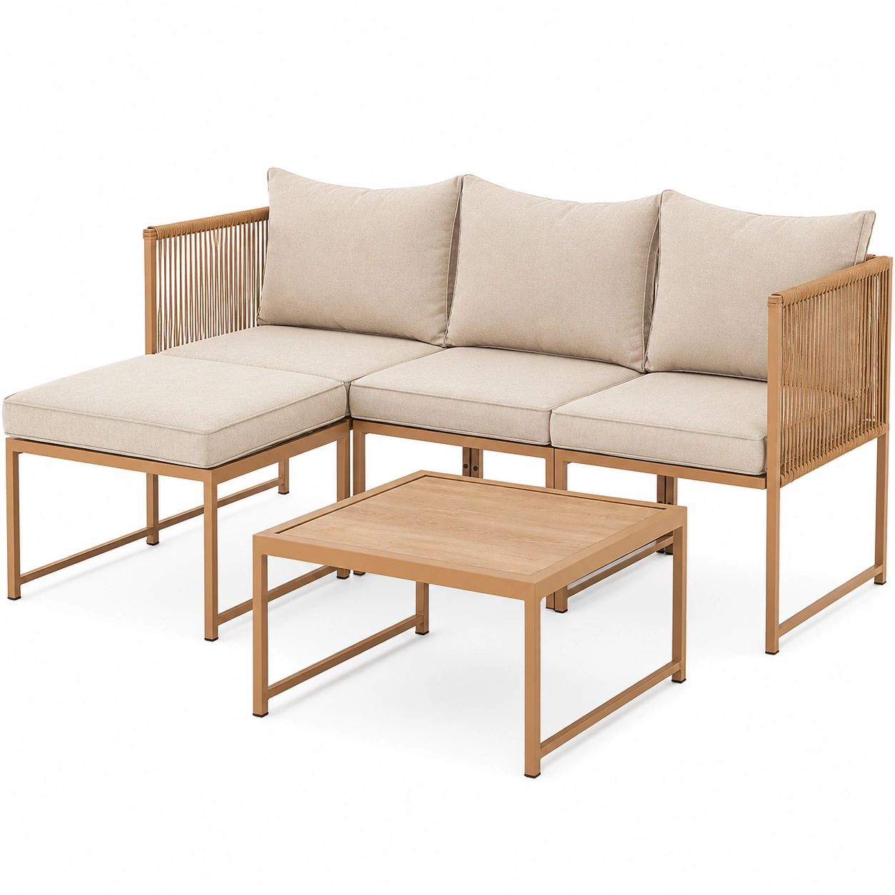 SVITA Polyrattan Garten-Lounge-Set Detroit, Ecksofa mit Chaiselongue und Tisch, ibel als 3-Sitzer oder Sessel-2-Sitzer, Il. Kissen, Beige-HomveraLiving