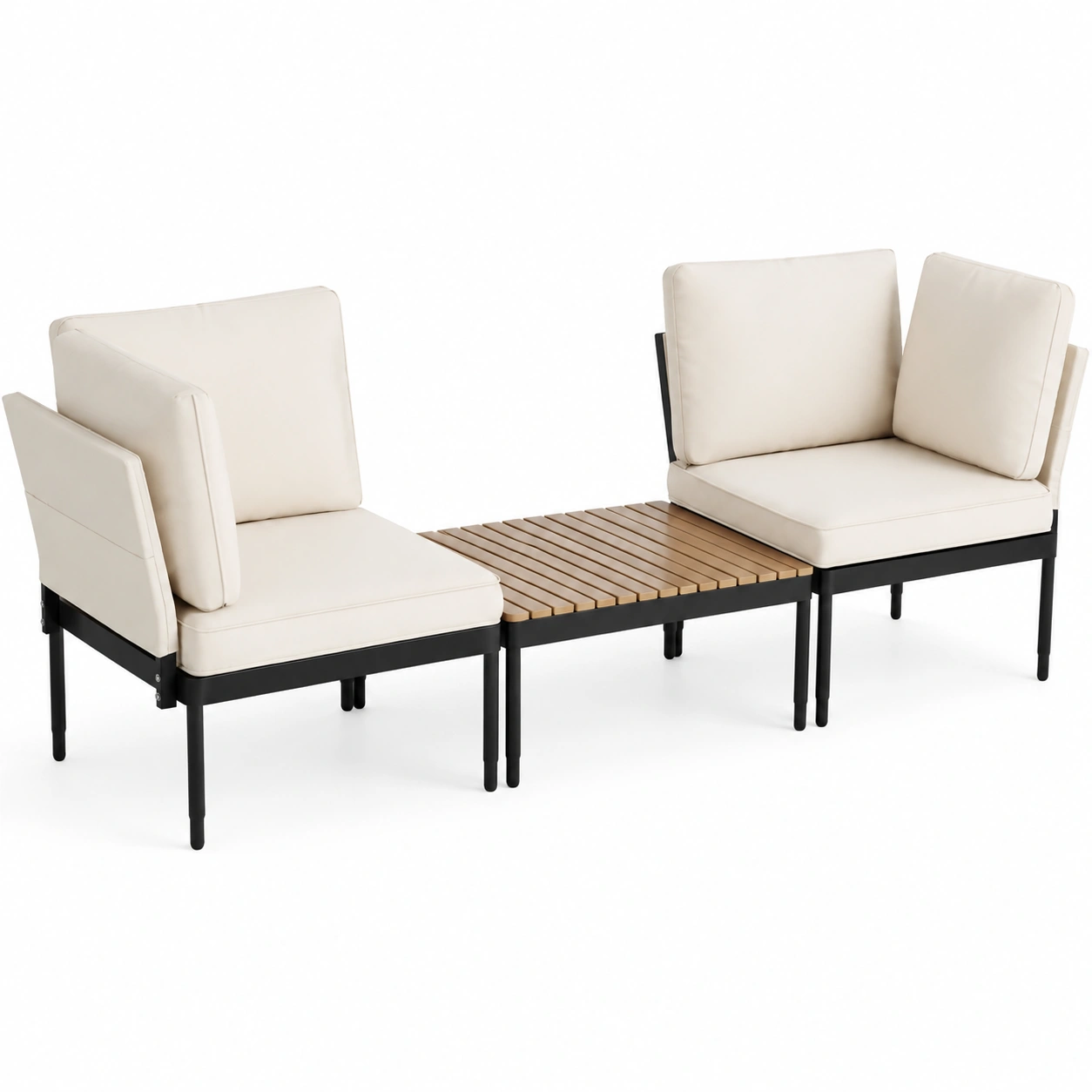 Aluminium Gartenlounge Set 5-in-1, Wetterfeste Gartenmobel mit Outdoor-Kissen, Multutionale Loungesessel und Liegen, Kompakter Bontisch fur Terrasse und Bon, Holzoptik-HomveraLiving