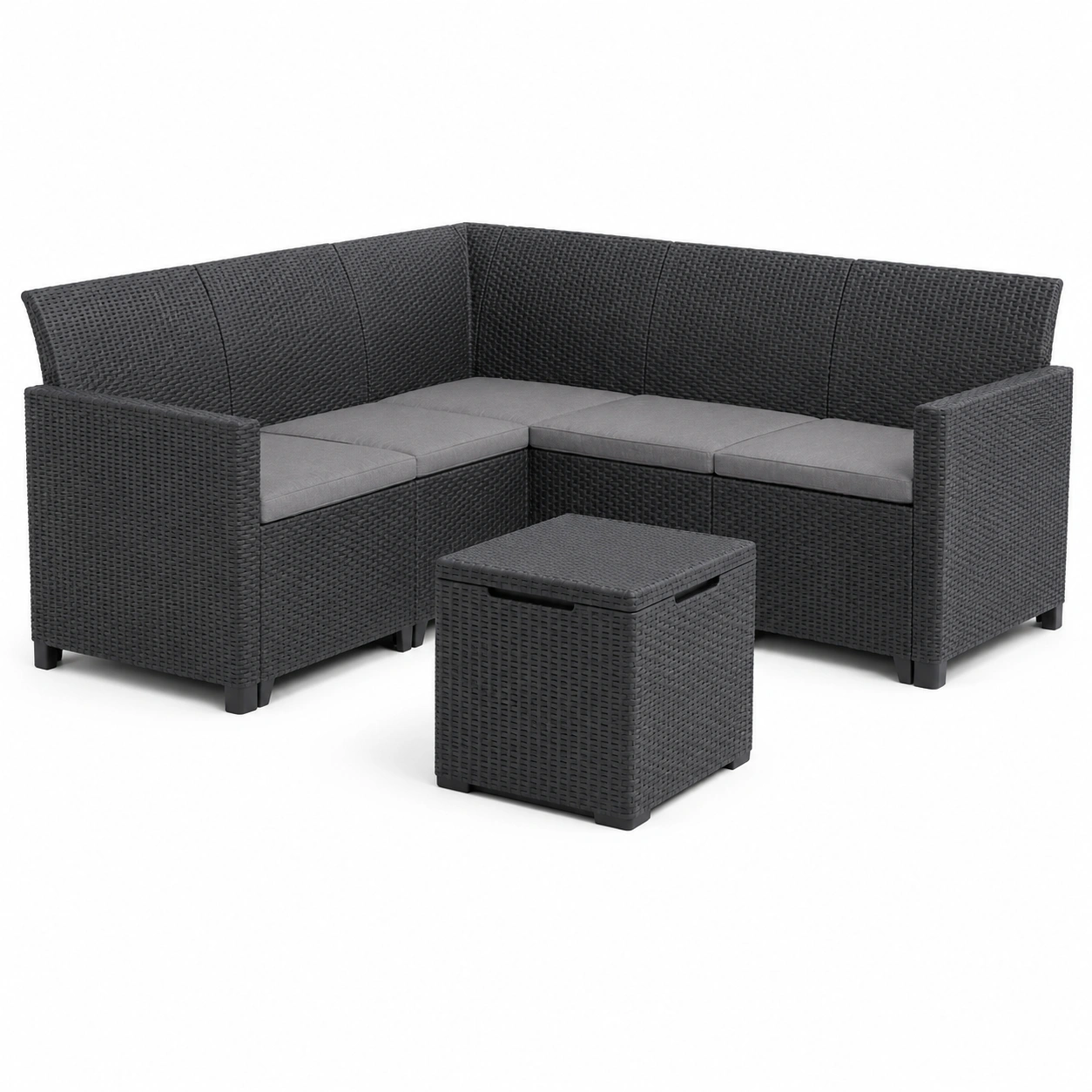 Nora Ecksofa - 5-Sitzer Gartenmobel-Set mit Kissen und Stauraum-Tisch, Graphit-HomveraLiving