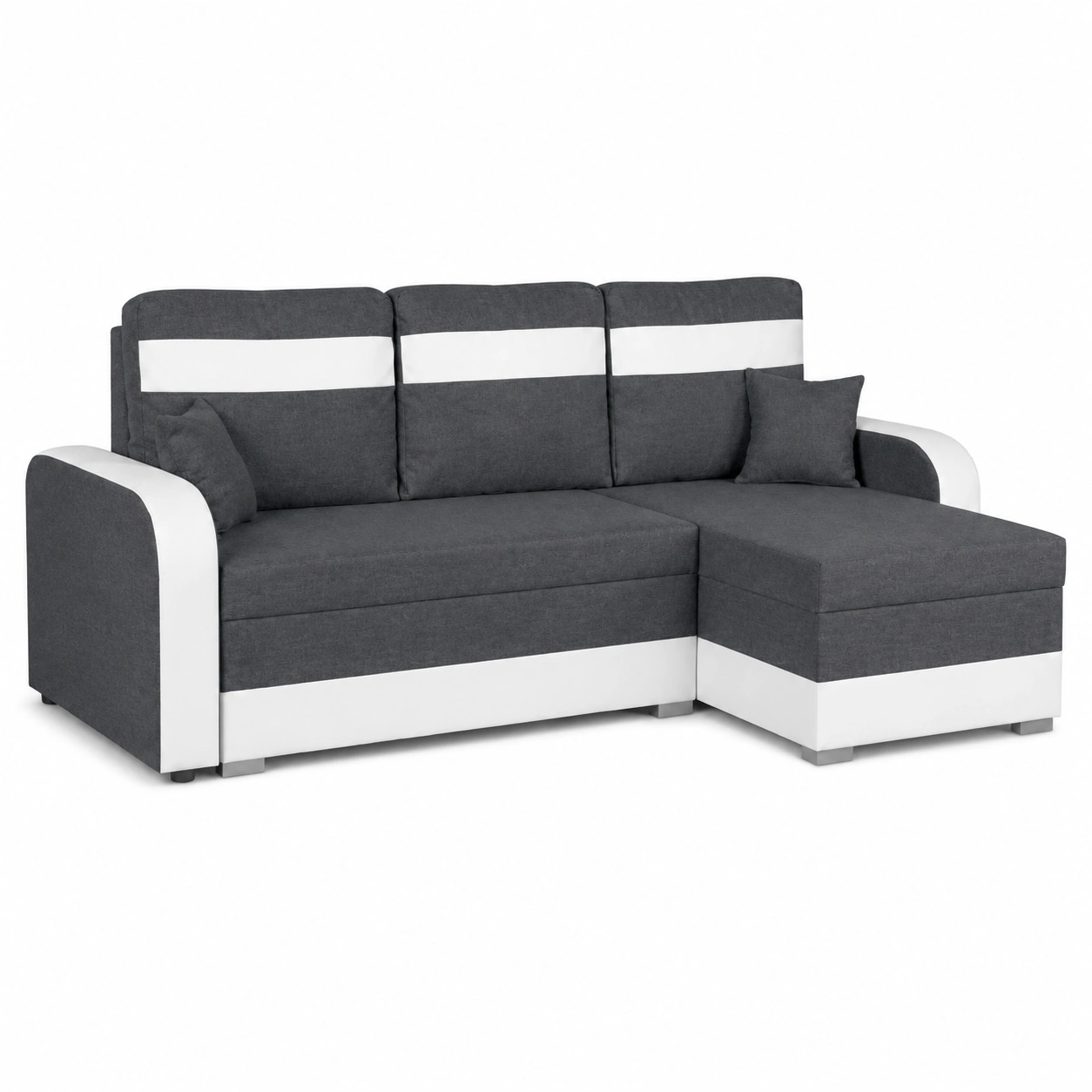 Moderne L-Form Schlafsofa mit Bettkasten und Bonellfederkern in Grau-Weiss-HomveraLiving