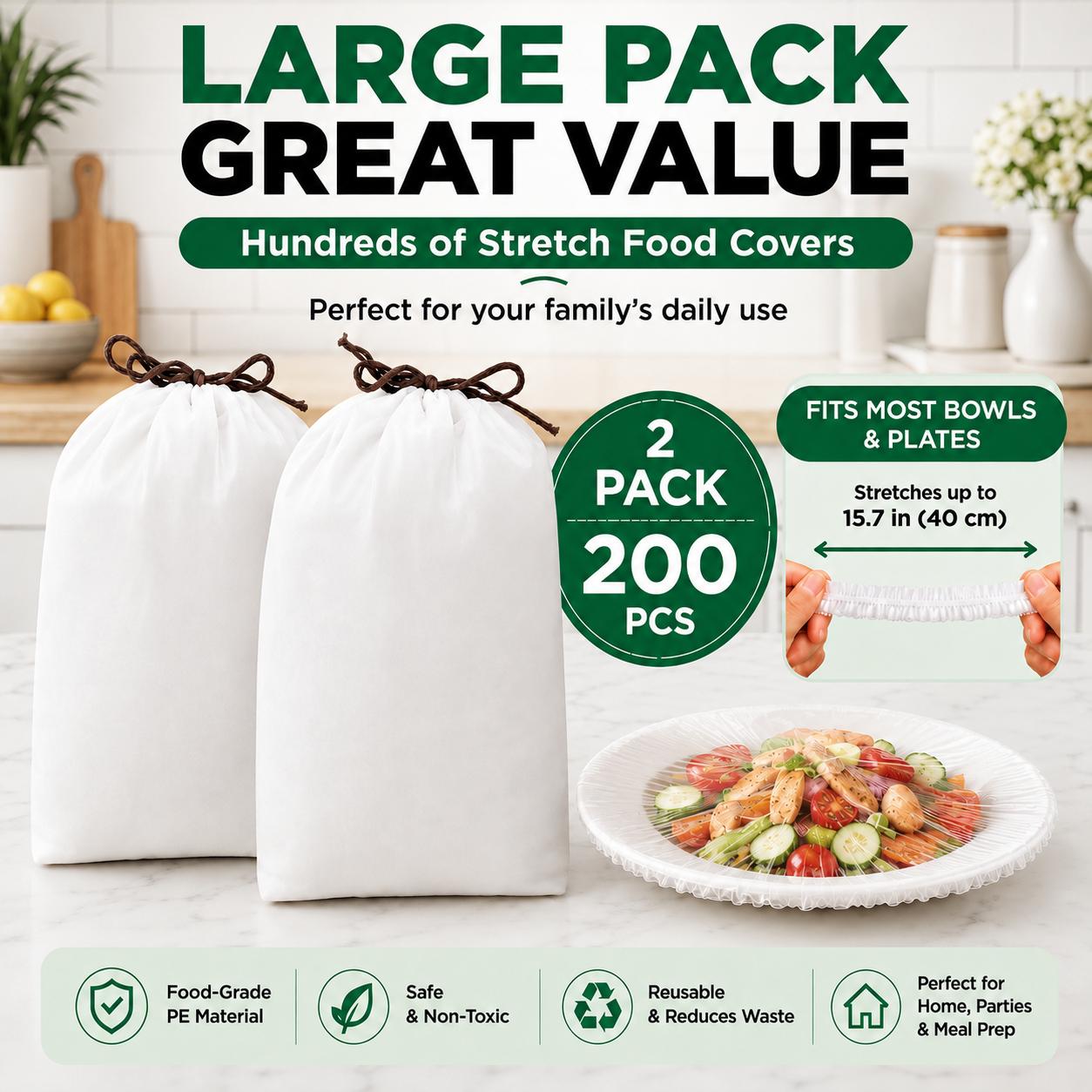 100PCS Disposable Stretch Food Covers, Elastic Kitchen Bowl & Plate Lids, Plastic Wrap Alternative for Food Storage & Leftovers Preservation 100PCS Disposable Stretch Food Covers, Elastic Kitchen Bowl & Plate Lids, Plastic Wrap Alternative for Food Storage & Leftovers Preservation