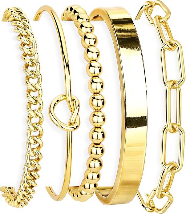 5-Piece Gold Layered Bracelet Set