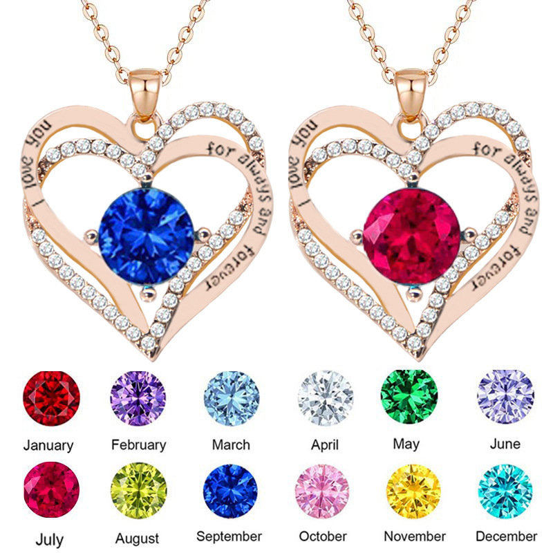 Heart-Shaped "Eternal Heart" Pendant Necklace with 12 Birthstones💞