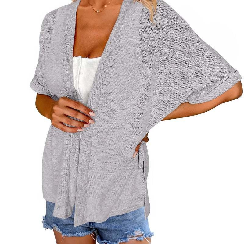 Womens Lightweight Cardigan 2026 Summer Short Sleeve Open Front Beach Coverup Vacation Outdoorfun Knitwear Comfort Casual Loose Minimalist Basic Knitting Batwing Shortsleeve Tops Womenswear