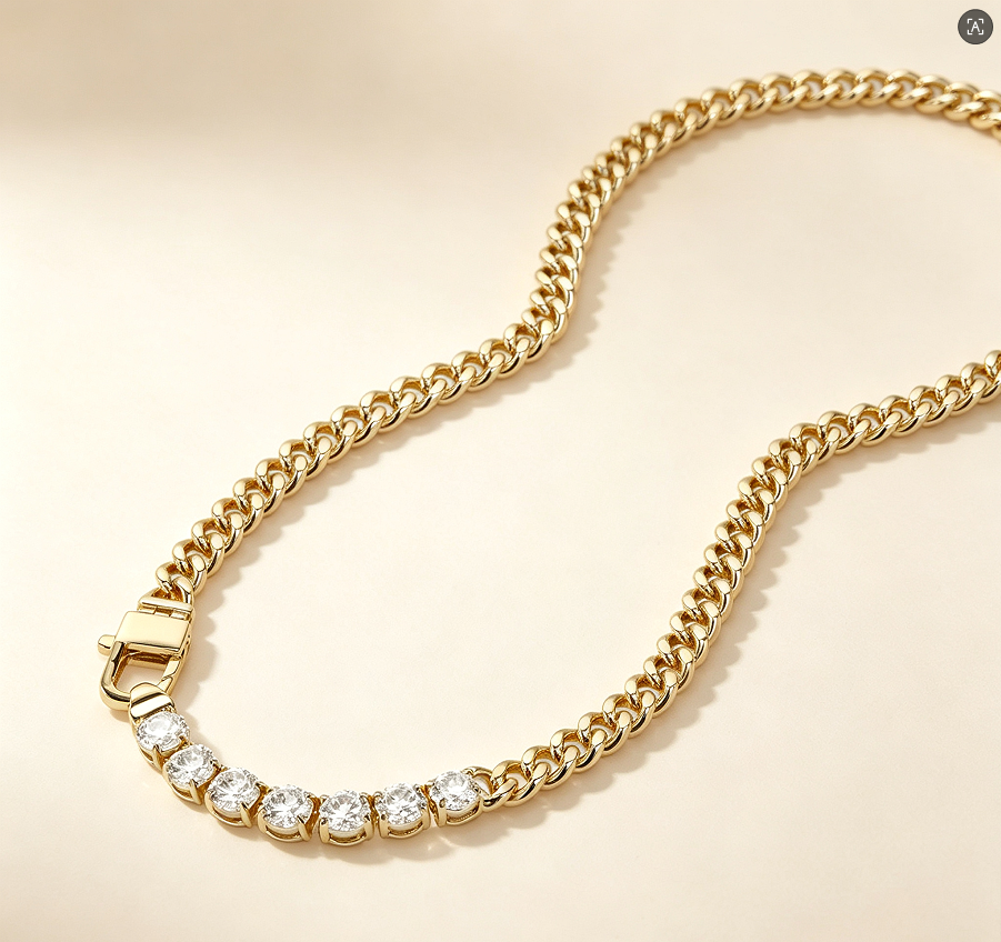 Julian Loves Diamonds Necklace 6.8mm - Gold|White Diamondettes