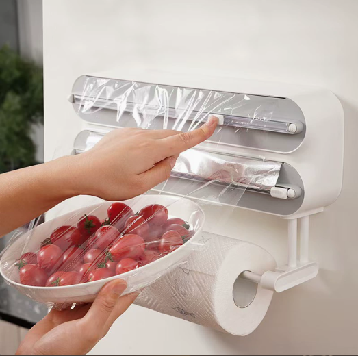 3 IN 1 Magnetic Plastic Wrap Dispenser with Cutter