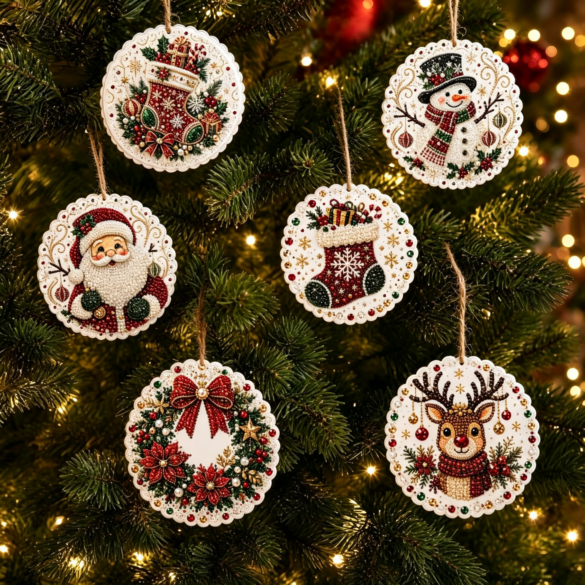 🎄👻 ✨ 6000+ Sold🏵️6 Pcs Christmas DIY Diamond Painting Ornaments