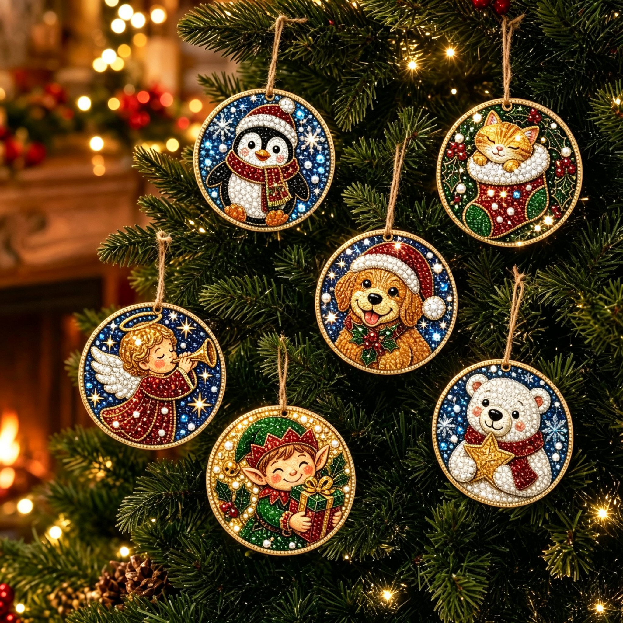 🎄👻 ✨ 6000+ Sold🏵️6 Pcs Christmas DIY Diamond Painting Ornaments