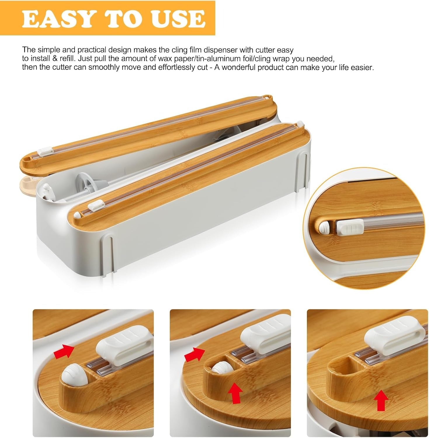 3 IN 1 Magnetic Plastic Wrap Dispenser with Cutter