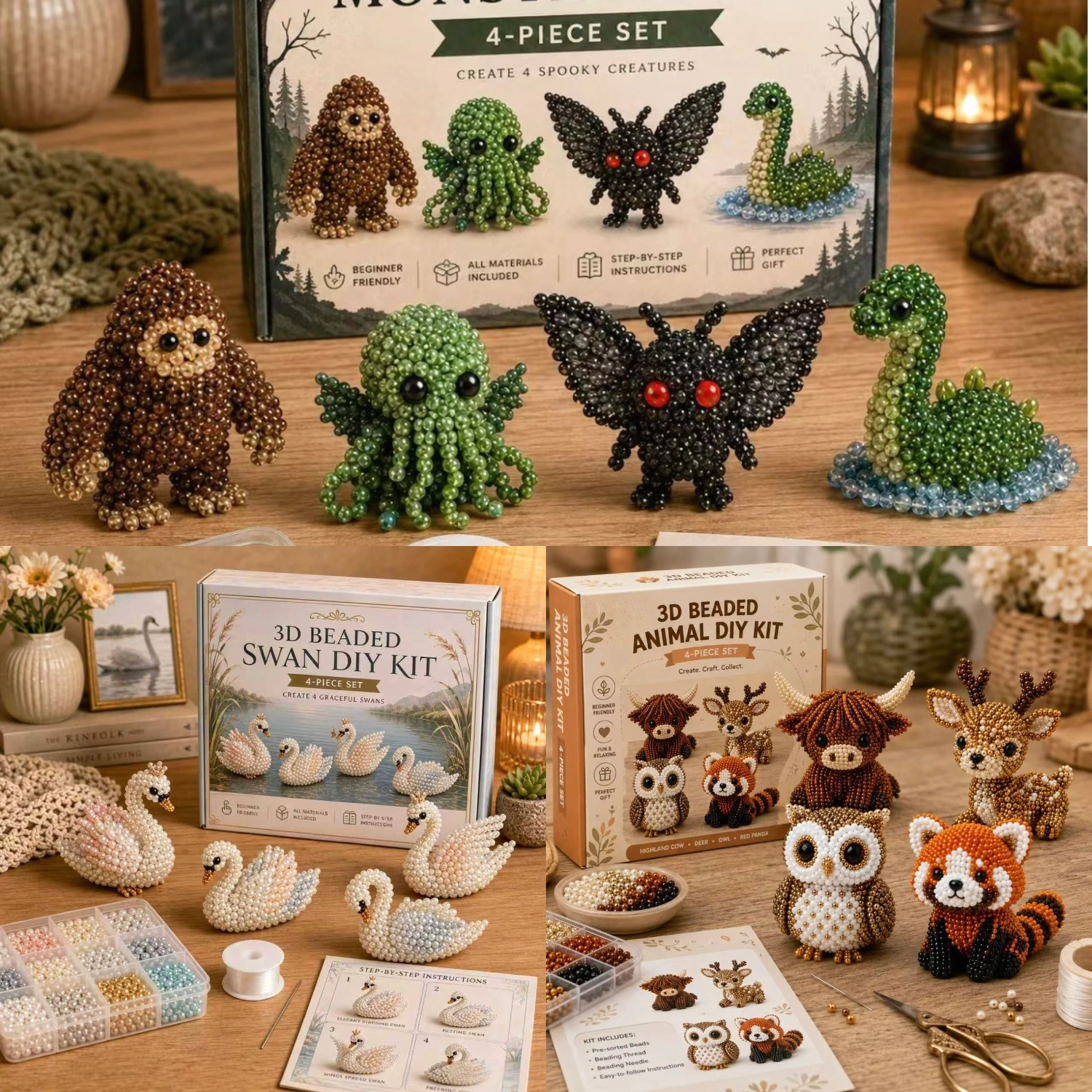 🎁 Create 4 Adorable 3D Beaded Animals Together – Fun for Kids, Families & Craft Lovers ✨