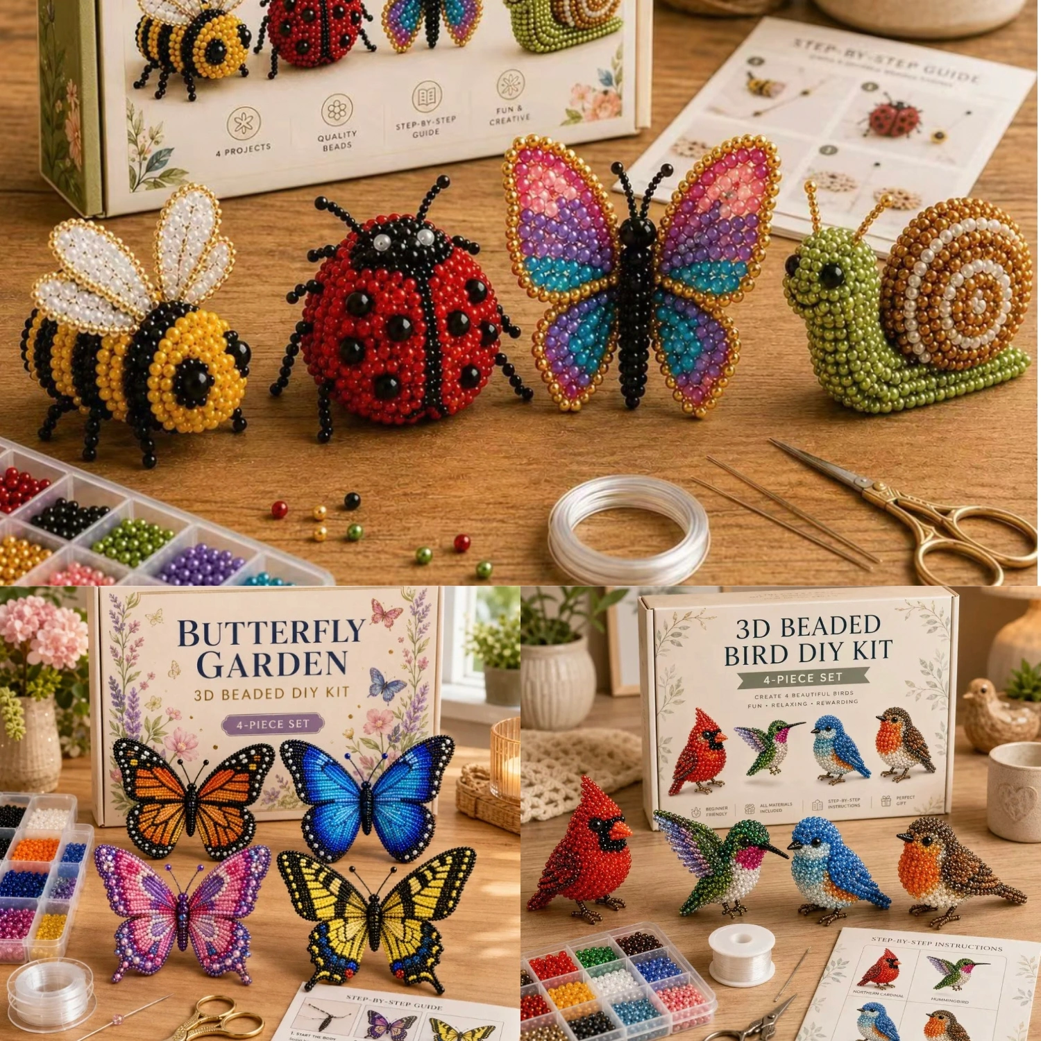 🎁 Create 4 Adorable 3D Beaded Animals Together – Fun for Kids, Families & Craft Lovers ✨